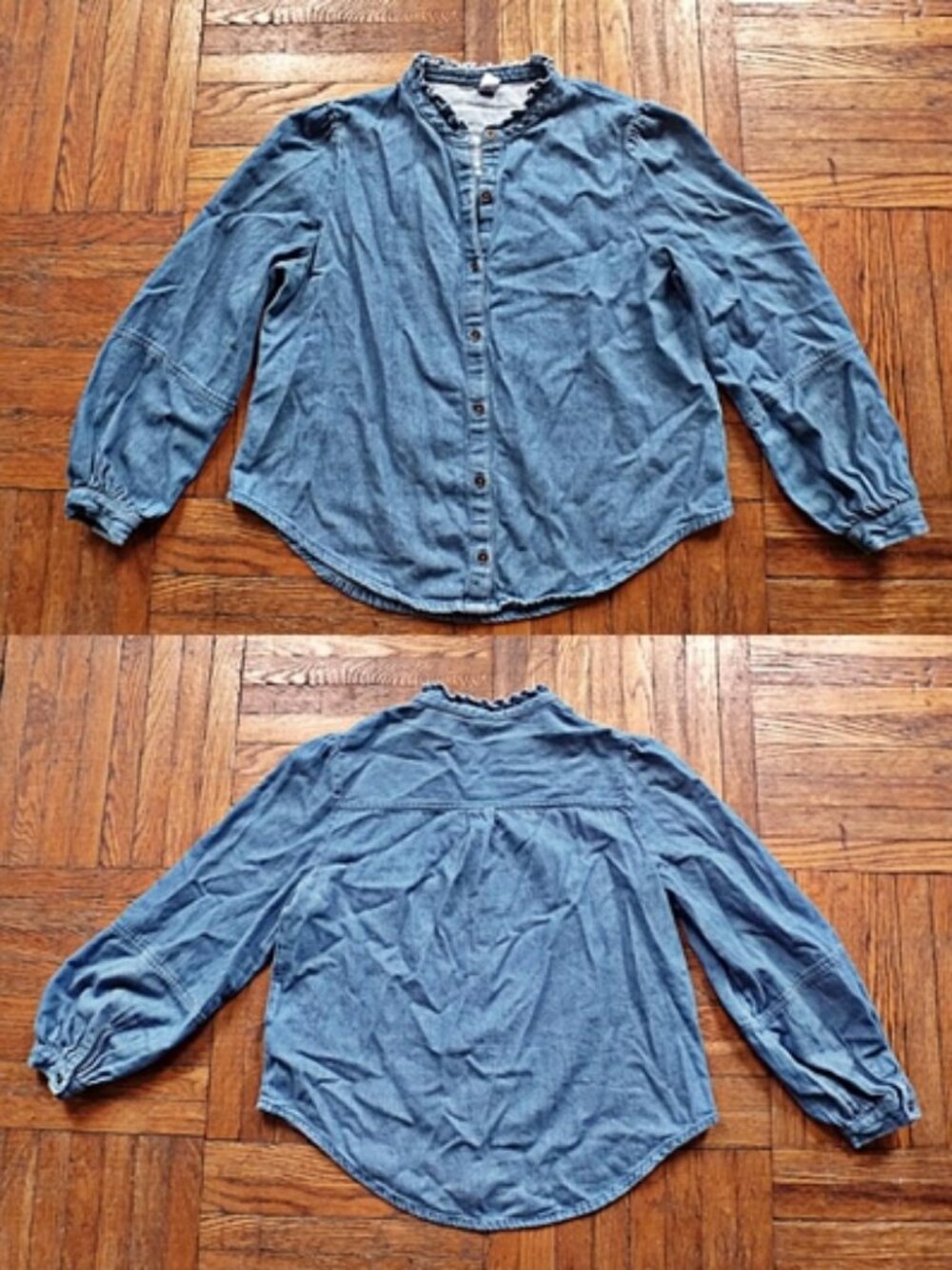 Old Navy Ruffle-Neck Puff Sleeves Jean Blouse